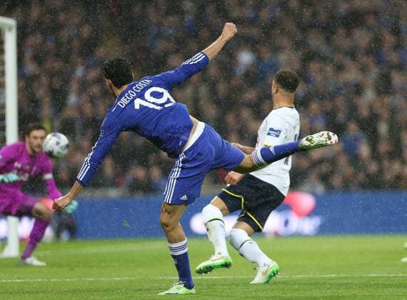Diego Costa of Chelsea scores his goal to make it 2-0 during the Capital One Cup Final match between Chelsea and Tottenham Hotspur at Wembley Stadium, London, England on 1 March 2015. Copyright: xAndyxRowlandx 02750024