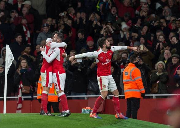 Olivier Giroud of Arsenal celebrates scoring the winning goal during the Premier League match between Arsenal and West Bromwich Albion at the Emirates Stadium, London, England on 26 December 2016. Copyright: xVincexxMignottx 13540020