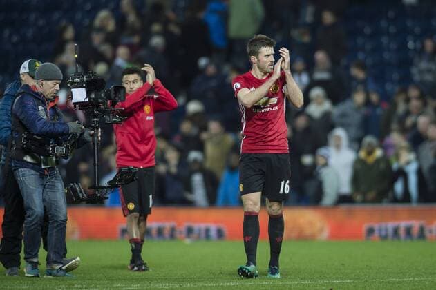 Michael Carrick of Manchester United ManU acknowledges the travelling supporters at the end of the Premier League match between West Bromwich Albion and Manchester United at The Hawthorns, West Bromwich, England on 17 December 2016. Copyright: xDarrenxMusgrovex 13430074