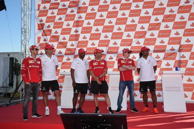 Formel 1, GP Spanien, Ferrari Promo-Event Ambiente antes del GP de F1 de Espana en el circuito de Montmeló. En la imagen, Sebastian Vettel, Fernando Morientes, Marcus Senna, Marc Gené, Kimi Raikkonen y Christian Karembeu. Atmosphere before Spain F1 GP at Montmeló circuit. In this picture, Sebastian Vettel, Fernando Morientes, Marcus Senna, Marc Gené, Kimi Raikkonen and Christian Karembeu. xRVxRacingxPressx RV RACING PRESS