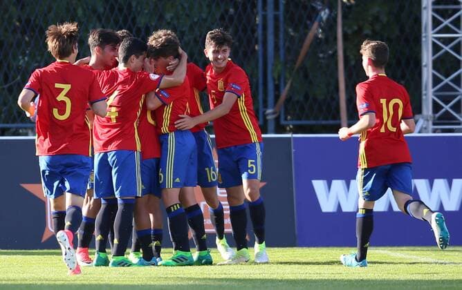 UEFA European Championship EM Europameisterschaft U-17, quarter-final, France vs. Spain 12.05.2017., Varazdin, Croatia - UEFA European Championship Under-17, quarter-final, France vs. Spain. Antonio Blanco, Mateu Morey, Jandro Orellana, Victor Chust, Sergio Gomez. IgorxSoban PIXSELL