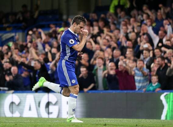 Chelsea s Cesar Azpilicueta celebrates scoring his sides second goal during the Premier League match at Stamford Bridge Stadium, London. Picture date: May 15th, 2017. Pic credit should read: David Klein Sportimage EDITORIAL USE ONLY. No use with unauthorised audio, video, data, fixture lists, club league logos or live services. Online in-match use limited to 120 images, no video emulation. No use in betting, games or single club league player publications.