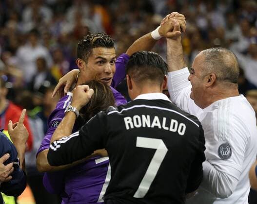 Real Madrid s Cristiano Ronaldo celebrates with his family during the Champions League Final match at the Principality Stadium, Cardiff. Picture date: June 3rd, 2017. Pic credit should read: David Klein Sportimage EDITORIAL USE ONLY. No use with unauthorised audio, video, data, fixture lists, club league logos or live services. Online in-match use limited to 120 images, no video emulation. No use in betting, games or single club league player publications.