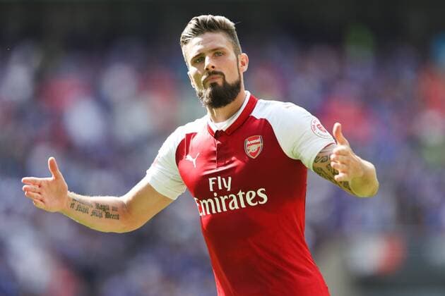Olivier Giroud of Arsenal celebrates scoring the winning penalty during the The FA Community Shield match at Wembley Stadium, London. Picture date 6th August 2017. Picture credit should read: Charlie Forgham-Bailey Sportimage EDITORIAL USE ONLY. No use with unauthorised audio, video, data, fixture lists, club league logos or live services. Online in-match use limited to 120 images, no video emulation. No use in betting, games or single club league player publications.