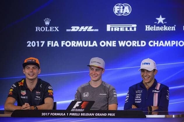 Red Bull s Dutch driver Max Verstappen, McLaren s Belgian driver Stoffel Vandoorne and Force India s French driver Esteban Ocon pictured during preparations for the Grand Prix F1 of Belgium race, in Spa-Francorchamps, Thursday 24 August 2017. The Spa-Francorchamps Formula One Grand Prix takes place this weekend, from August 25th to August 27th. NICOLASxLAMBERT x05151569x