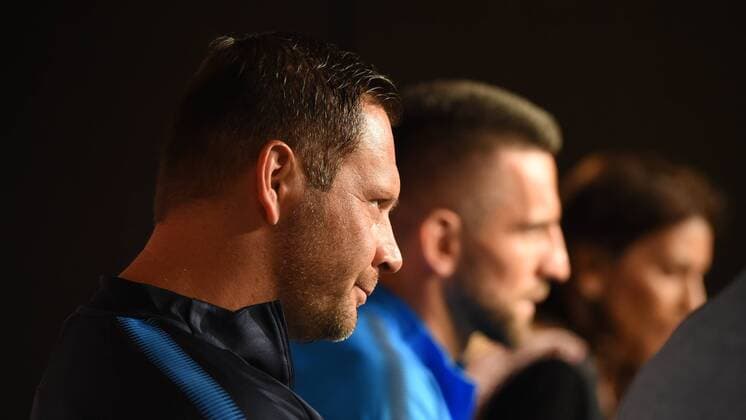 Fussball, Herren, 2017 18, UEFA EuroLeague, Hertha BSC, Pressekonferenz, Cheftrainer Pal Dardai (Hertha BSC), Vedad Ibisevic (Nr. 19, Hertha BSC), 13.09.17, Copyright: xMichaelxHundtx xMatthiasxKochx