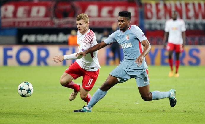 RB Leipzig - Monaco Fussball Champions League Leipzig, 13.09.2017, Red Bull Arena, Fussball, UEFA Champions League, Gruppe G, 1.Spieltag , RB Leipzig vs. AS Monaco 1:1 (1:1) , Im Bild von links; Emil Forsberg (10, RB Leipzig) und Jemerson (5, Monaco). ,