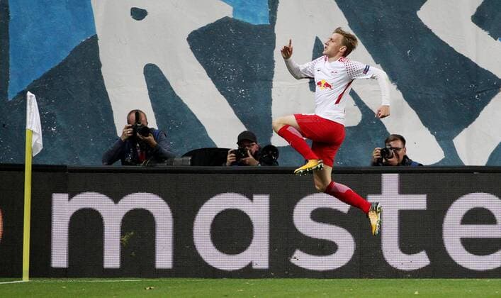 Bilder des Tages - SPORT GER, 1. FBL, Champions League, Vorrunde, RasenBallsport Leipzig vs AS Monaco 13.09.17 , Leipzig, Red Bull Arena, GER, 1.FBL, Saison 2017 2018, Chamions League, Vorrunde, 01. Spieltag, RasenBallsport Leipzig vs AS Monaco im Bild Torjubel Emil Forsberg (Leipzig) nach dem Tor zum 1:0