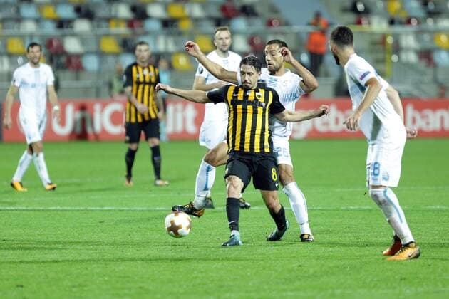 Fußball, EL, HNK Rijeka - AEK Athen UEFA Europa League, group D, HNK Rijeka vs. AEK Athens FC - Rijeka, Croatia 14.09.2017., Rijeka, Croatia - UEFA Europa League, group D, HNK Rijeka vs. AEK Athens FC. Andre Simoes, Mate Males. NelxPavletic PIXSELL