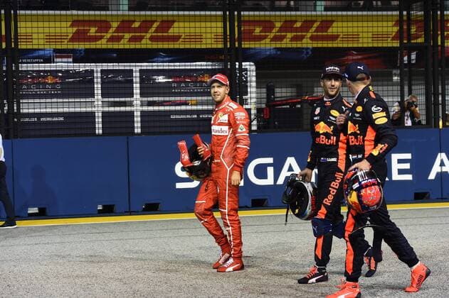 Daniel Ricciardo (AUS 3), Red Bull Racing, Max Verstappen (NEL 33), Red Bull Racing,Sebastian Vettel (GER 5), Scuderia Ferrari, Grosser Preis von Singapur 2017,Qualifying, Motorsport, Formel 1, 16.09.2017, Singapur Copyright: xAndre Eibner-Pressefotox EP_JAE