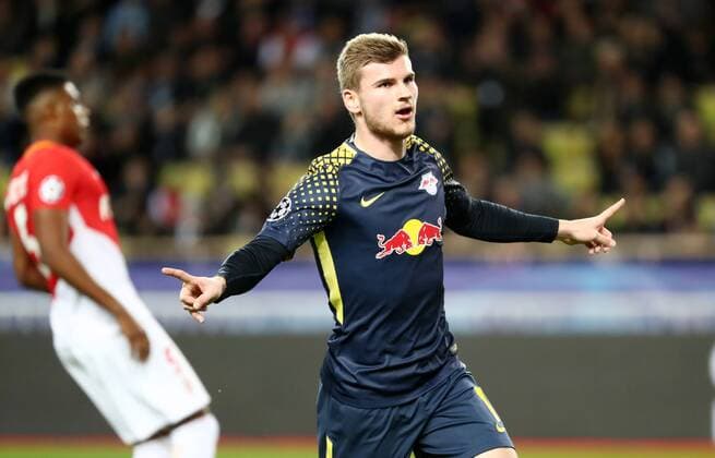 AS Monaco - RB Leipzig Fussball Champions League Monaco, 21.11.2017, Stade Louis II, Fussball, Champions League, Gruppe G, 5. Spieltag , AS Monaco vs. RB Leipzig , Im Bild: Torschütze Timo Werner (11, Leipzig), Torjubel nach seinem Treffer zum 0:2. ,