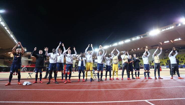 AS Monaco - RB Leipzig Fussball Champions League Monaco, 21.11.2017, Stade Louis II, Fussball, Champions League, Gruppe G, 5. Spieltag , AS Monaco vs. RB Leipzig 1:4 (1:4) , Im Bild: Mannschaft von RB Leipzig, Schlussjubel. ,
