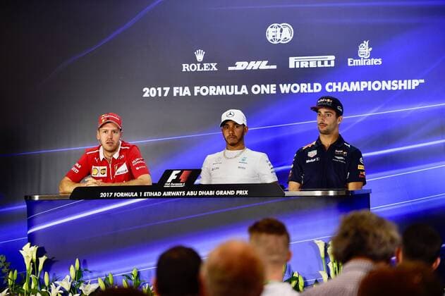 Daniel Ricciardo (AUS 3), Red Bull Racing, Lewis Hamilton (GB 44), Mercedes AMG Petronas Motorsport, Sebastian Vettel (GER 5), Scuderia Ferrari, Grosser Preis von ABU DHABI 2017, Vorbereitungen, Motorsport, Formel 1, 23.11.2017, ABU DHABI Copyright: xAndre Eibner-Pressefotox EP_JAE