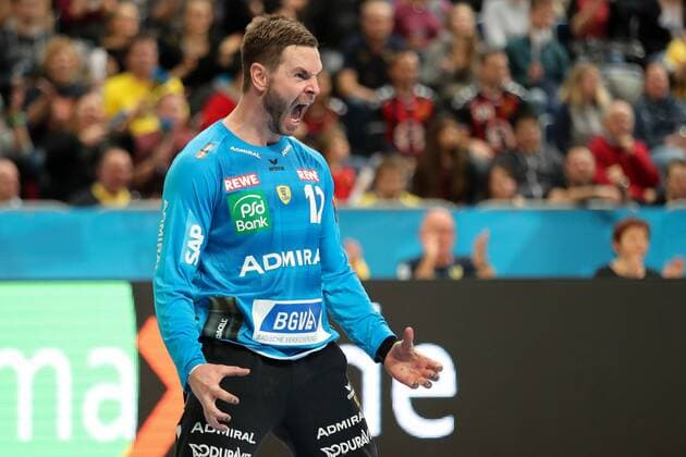 Andreas Palicka (Torwart, RNL, 12), jubelt über ein Tor, Jubel, Torjubel, Torerfolg, celebrate the goal, goal, celebration, Jubel ueber das Tor, optimistisch, Action, Aktion, Einzelbild, Aktion, Action, Handball, Champions League, Rhein-Neckar Löwen - HC Vardar Skopje,