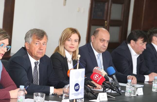 press conference PK Pressekonferenz on the occasion of the European Handball Championship 11.01.2018., Croatia, Split - Press conference on the occasion of the European Handball Championship, featured by Jelena Hrgovic, EHF president Michael Widerer, Tomislav Grahovac on behalf of the Croatian Handball Association, Silvio Njiric, Toni Gamulin, Hrvoje Akrap, Martin Hausleitner, JJ Rowland. IvoxCagalj PIXSELL