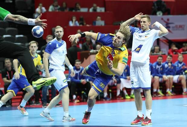 Handball, EM, Schweden - Island European Handball Championship, Group A, 1st Round, Sweden - Iceland 12.01.2018., Croatia, Spaladium Arena, Split - European Handball Championship, Group A, 1st Round, Sweden - Iceland. Jesper Nielsen, Olafur Andres Gudmundsson. SlavkoxMidzor PIXSELL