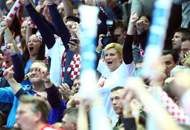 European Handball Championship, Group B, 1st Round, Croatia - Serbia 12.01.2018., Croatia, Spaladium Arena, Split - European Handball Championship, Group B, 1st Round, Croatia - Serbia . President Kolinda Grabar-Kitarovic with Jakov Kitarovic,