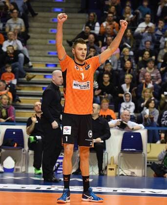 Aleksandar Okolic (BR Volleys), jubelt BR Volleys Berlin - SWD powervolleys Düren Deutsche Volleyball Liga, Saison 2017 2018, Herren, Männer, Männer, men, Volleyball, Deutschland, Germany, Max-Schmeling-Halle Berlin, 14.1.2018