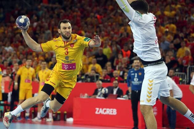 Handball, EM, Montenegro - Mazedonien European Handball Championship, Group C, 2nd Round, Montenegro - Macedonia 15.01.2018., Croatia, Arena, Zagreb - European Handball Championship, Group C, 2nd Round, Montenegro - Macedonia. Manaskov Dejan DaliborxUrukalovic PIXSELL