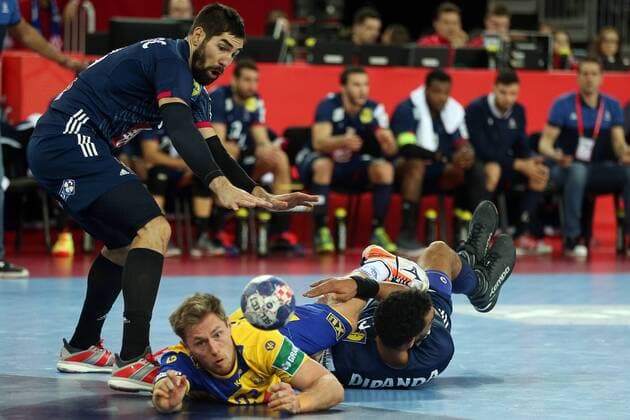 European Handball Championship, Group I, 4th round, Sweden - France 20.01.2018., Arena Zagreb, Zagreb, Croatia - 2018 European Men s Handball Championship, Group I, 4th round, Sweden - France. Albin Lagergren, Adrien Dipanda. DaliborxUrukalovic PIXSELL