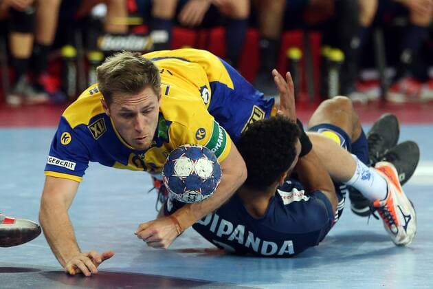 European Handball Championship, Group I, 4th round, Sweden - France 20.01.2018., Arena Zagreb, Zagreb, Croatia - 2018 European Men s Handball Championship, Group I, 4th round, Sweden - France. Albin Lagergren, Adrien Dipanda. DaliborxUrukalovic PIXSELL