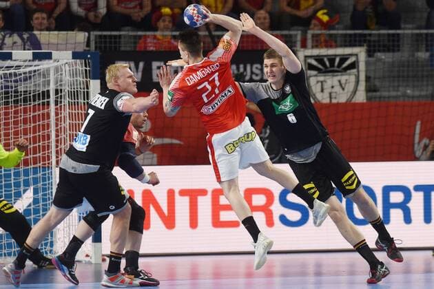 European Handball Championship, Group II, 4th round, Germany - Denmark 21.01.2018., Arena Varazdin, Varazdin, Croatia - 2018 European Men s Handball Championship, Group II, 4th round, Germany - Denmark. Patrick Wiencek, Michael Damgaard Nielsen, Finn Lemke. VjeranxZganec-Rogulja PIXSELL