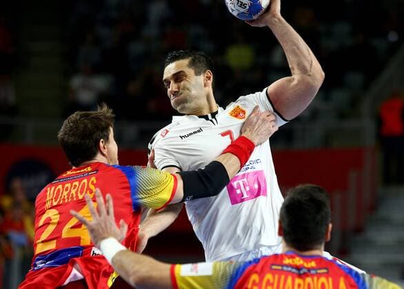Handball, EM, Mazedonien - Spanien European Handball Championship, Group II, 4th round, FYR Macedonia - Spain 21.01.2018., Arena Varazdin, Varazdin, Croatia - 2018 European Men s Handball Championship, Group II, 4th round, FYR Macedonia - Spain. Kiril Lazarov, Viran Morros de Argila IgorxKralj PIXSELL