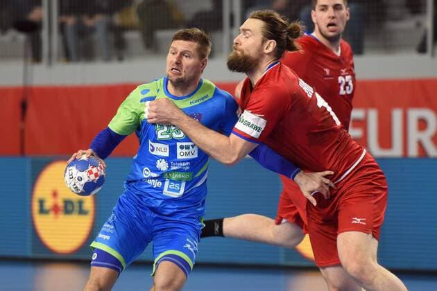 European Handball Championship, Group II, 3rd round, Slovenia - Czech Republic 24.01.2018., Arena Varazdin, Varazdin, Croatia - 2018 European Men s Handball Championship, Group II, 3rd round, Slovenia - Czech Republic. Marko Bezjak, Pavel Horak VjeranxZganec-Rogulja PIXSELL
