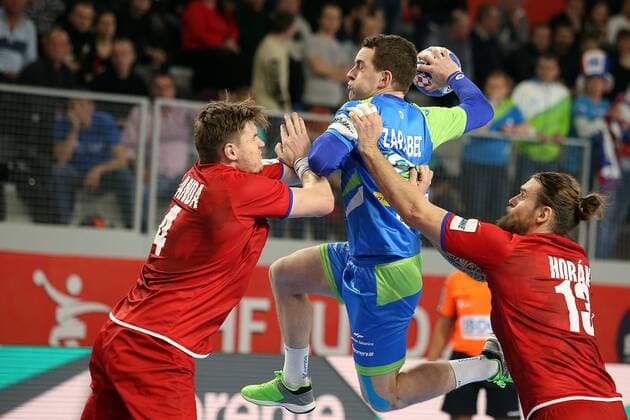 European Handball Championship, Group II, 3rd round, Slovenia - Czech Republic 24.01.2018., Arena Varazdin, Varazdin, Croatia - 2018 European Men s Handball Championship, Group II, 3rd round, Slovenia - Czech Republic. Jan Landa, Miha Zarabec, Pavel Horak GoranxStanzl PIXSELL