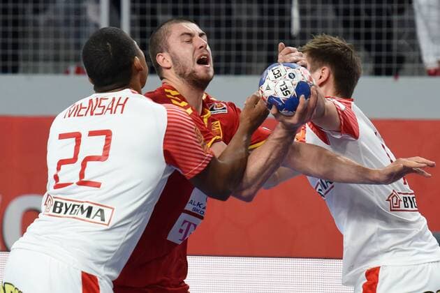 European Handball Championship, Group II, 3rd round, Macedonia - Denmark 24.01.2018., Arena Varazdin, Varazdin, Croatia - 2018 European Men s Handball Championship, Group II, 3rd round, Macedonia - Denmark. Filip Kuzmanovski, Mads Mensah Larsen VjeranxZganec-Rogulja PIXSELL