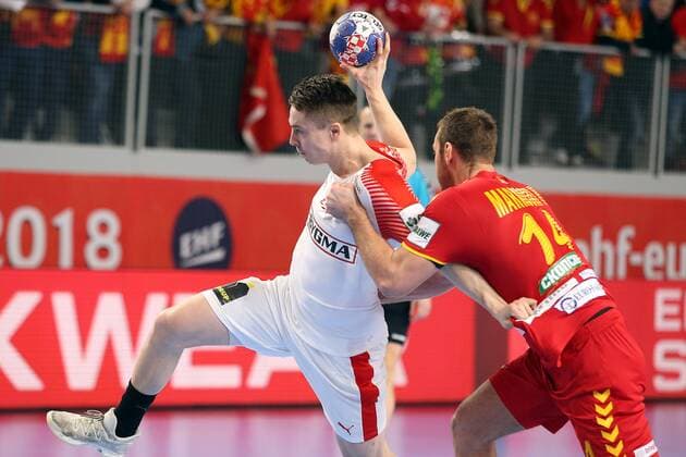 European Handball Championship, Group II, 3rd round, Macedonia - Denmark 24.01.2018., Arena Varazdin, Varazdin, Croatia - 2018 European Men s Handball Championship, Group II, 3rd round, Macedonia - Denmark. Michael Damgaard Nielsen, Velko Markoski GoranxStanzl PIXSELL