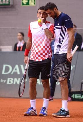 PXL_Davis Cup, first round, Croatia - Canada, doubles 03.02.2018., Gradski vrt, Osijek, Croatia - Davis Cup by BNP Paribas first round, Croatia - Canada, doubles, Marin Cilic, Ivan Dodig - Daniel Nestor, Vasek Pospisil. Ivan Dodig, Marin Cilic. MarkoxPrpic PIXSELL