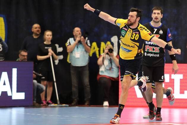 Gedeon Guardiola (RNL, 30), jubelt über das Tor zum 30:30, Jubel, Torjubel, Torerfolg, celebrate the goal, goal, celebration, Jubel ueber das Tor, optimistisch, Action, Aktion, Handball, Champions League, Rhein-Neckar Löwen - MOL Pick Szeged,