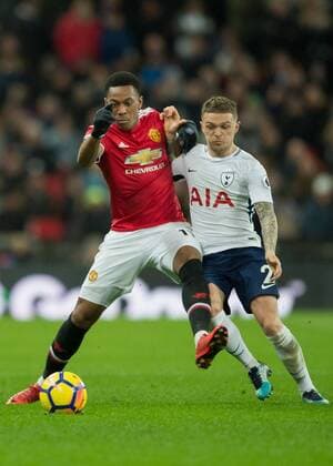 Anthony Martial of Manchester United ManU battles with Kieran Trippier of Tottenham Hotspur during the Premier League match between Tottenham Hotspur and Manchester United at Wembley Stadium, London, England on 31 January 2018. Copyright: xVincexxMignottx PMI-1783-0062