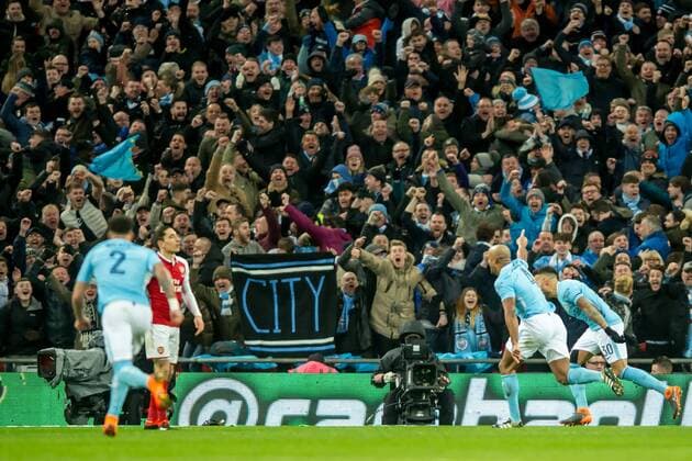 Vincent Kompany of Manchester City celebrates scoring his goal during the EFL Carabao Cup Final match between Arsenal and Manchester City at Wembley Stadium, London, England on 25 February 2018. Copyright: xSalvioxCalabresex 19050075