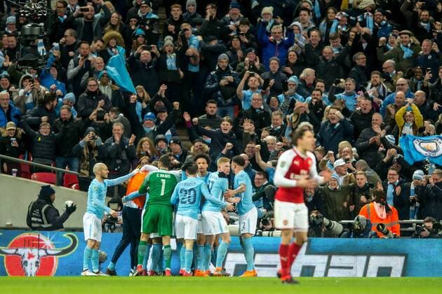 Vincent Kompany of Manchester City celebrates scoring his goal during the EFL Carabao Cup Final match between Arsenal and Manchester City at Wembley Stadium, London, England on 25 February 2018. Copyright: xSalvioxCalabresex 19050080