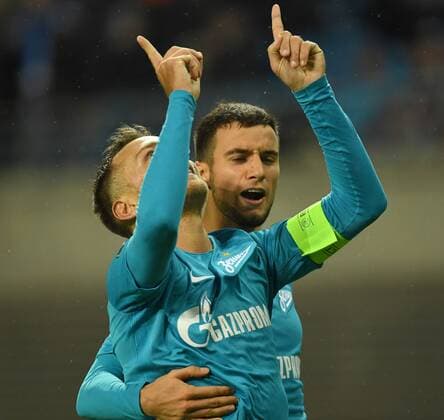 Fussball, Herren, Saison 2017 2018, Europa League (Achtelfinale, Hinspiel), RB Leipzig - Zenit St. Petersburg, Domenico Criscito ( 4, Zenit St. Petersburg), Jubel nach Tor zum 2:1, 08.03. 2018, Copyright: xMatthiasxKochx