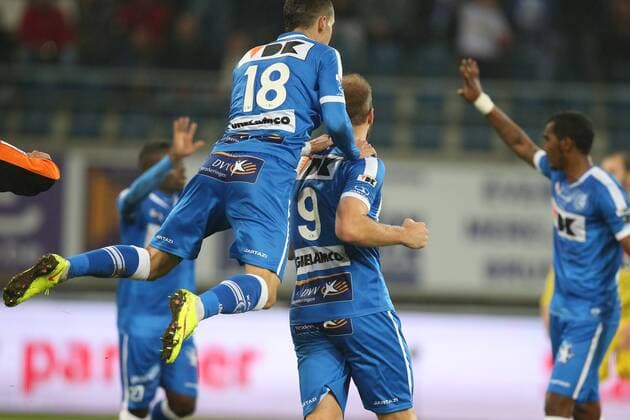 - GENT, BELGIUM: Gent s Laurent Depoitre celebrates after scoring during the Jupiler Pro League match between KAA Gent and Westerlo, in Gent, Saturday 07 February 2015, on day 25 of the Belgian soccer championship. BRUNOxFAHY x73083807x