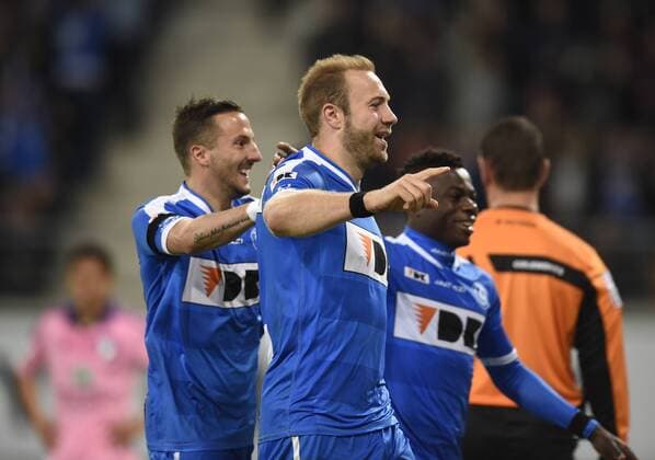 - GENT, BELGIUM: Gent s Laurent Depoitre scoring the 1-0 goal during the Jupiler Pro League match between KAA Gent and RSC Anderlecht, Thursday 30 April 2015 in Gent, on the fifth day of the Play-off 1. JOHNxTHYS x80475074x
