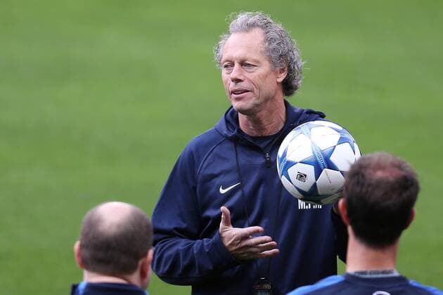 - MANCHESTER, UNITED KINGDOM: Club s head coach Michel Preud homme pictured during a training session of Belgian soccer team Club Brugge KV in Manchester, United Kingdom, Monday 17 August 2015. Tomorrow Club is playing British soccer club Manchester United ManU FC, the first leg game of the play-offs for the UEFA Champions League competition. BRUNOxFAHY x84298909x