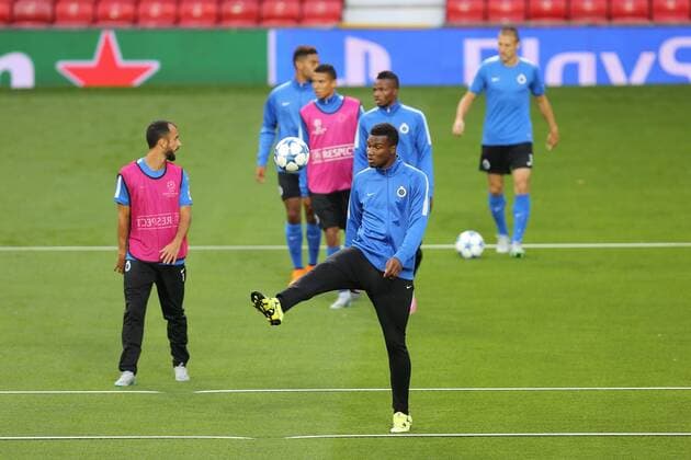 - MANCHESTER, UNITED KINGDOM: Club s Obbi Oulare pictured during a training session of Belgian soccer team Club Brugge KV in Manchester, United Kingdom, Monday 17 August 2015. Tomorrow Club is playing British soccer club Manchester United ManU FC, the first leg game of the play-offs for the UEFA Champions League competition. BRUNOxFAHY x84299451x