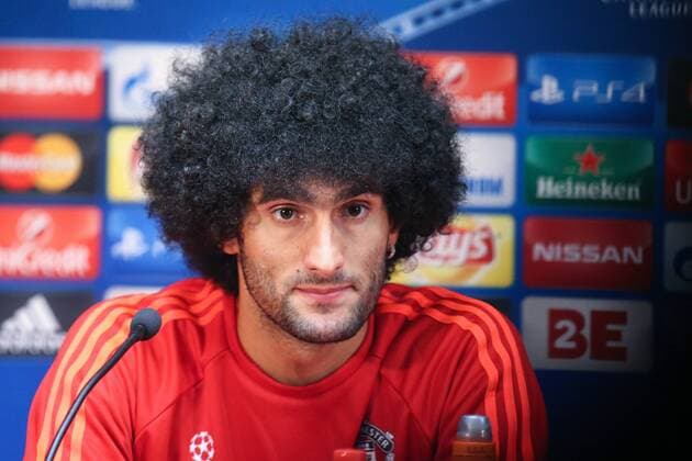 - BRUGGE, BELGIUM: Manchester s Marouane Fellaini pictured during a press conference PK Pressekonferenz of British soccer club Manchester United ManU in Brugge, Tuesday 25 August 2015. Tomorrow Belgian first league soccer team Club Brugge will play the return game of the play-offs of the Uefa Champions League competition against British soccer club Manchester United FC. Manchester United won the first leg 3-1. BRUNOxFAHY x84608958x