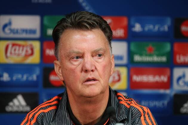 - BRUGGE, BELGIUM: Manchester s head coach Louis van Gaal pictured during a press conference PK Pressekonferenz of British soccer club Manchester United ManU in Brugge, Tuesday 25 August 2015. Tomorrow Belgian first league soccer team Club Brugge will play the return game of the play-offs of the Uefa Champions League competition against British soccer club Manchester United FC. Manchester United won the first leg 3-1. BRUNOxFAHY x84609092x