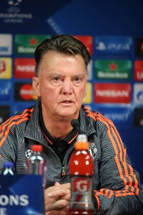 - BRUGGE, BELGIUM: Manchester s head coach Louis van Gaal pictured during a press conference PK Pressekonferenz of British soccer club Manchester United ManU in Brugge, Tuesday 25 August 2015. Tomorrow Belgian first league soccer team Club Brugge will play the return game of the play-offs of the Uefa Champions League competition against British soccer club Manchester United FC. Manchester United won the first leg 3-1. BRUNOxFAHY x84609279x