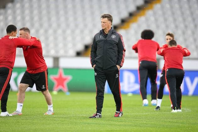 - BRUGGE, BELGIUM: Manchester s head coach Louis van Gaal pictured during a training session of British soccer club Manchester United ManU in Brugge, Tuesday 25 August 2015. Tomorrow Belgian first league soccer team Club Brugge will play the return game of the play-offs of the Uefa Champions League competition against British soccer club Manchester United FC. Manchester United won the first leg 3-1. BRUNOxFAHY x84610949x