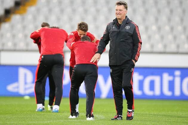 - BRUGGE, BELGIUM: Manchester s head coach Louis van Gaal pictured during a training session of British soccer club Manchester United ManU in Brugge, Tuesday 25 August 2015. Tomorrow Belgian first league soccer team Club Brugge will play the return game of the play-offs of the Uefa Champions League competition against British soccer club Manchester United FC. Manchester United won the first leg 3-1. BRUNOxFAHY x84611410x