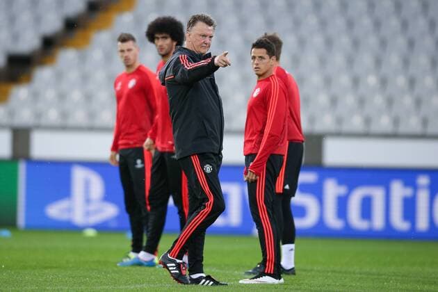 - BRUGGE, BELGIUM: Manchester s head coach Louis van Gaal pictured during a training session of British soccer club Manchester United ManU in Brugge, Tuesday 25 August 2015. Tomorrow Belgian first league soccer team Club Brugge will play the return game of the play-offs of the Uefa Champions League competition against British soccer club Manchester United FC. Manchester United won the first leg 3-1. BRUNOxFAHY x84611413x
