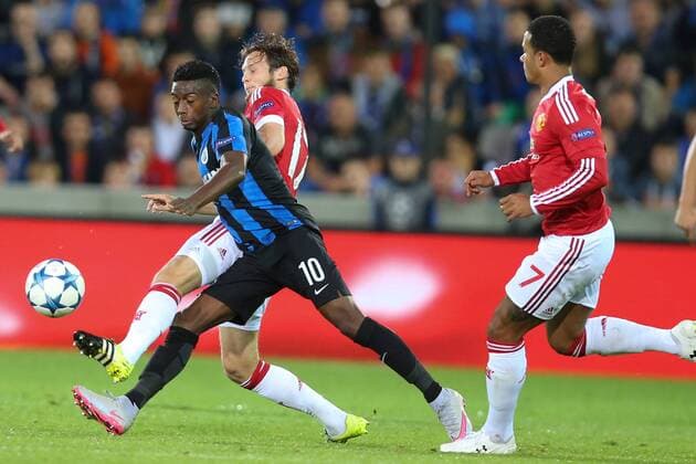- BRUGGE, BELGIUM: Manchester s Daley Blind and Club s Abdoulay Diaby fight for the ball during a soccer game between Belgian first league team Club Brugge KV and British club Manchester United ManU FC in Brugge, Wednesday 26 August 2015, the return game of the play-offs of the UEFA Champions League competition. Manchester United won the first leg 3-1. BRUNOxFAHY x84637897x