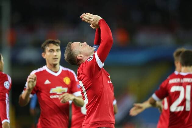 - BRUGGE, BELGIUM: Manchester s Wayne Rooney celebrates after scoring during a soccer game between Belgian first league team Club Brugge KV and British club Manchester United ManU FC in Brugge, Wednesday 26 August 2015, the return game of the play-offs of the UEFA Champions League competition. Manchester United won the first leg 3-1. BRUNOxFAHY x84637956x