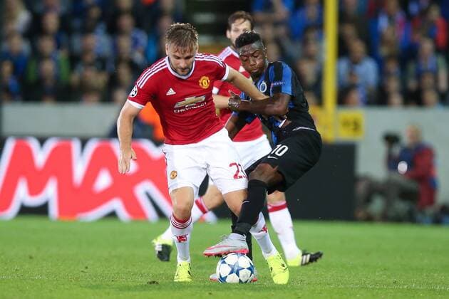 - BRUGGE, BELGIUM: Manchester s Luke Shaw and Club s Abdoulay Diaby fight for the ball during a soccer game between Belgian first league team Club Brugge KV and British club Manchester United ManU FC in Brugge, Wednesday 26 August 2015, the return game of the play-offs of the UEFA Champions League competition. Manchester United won the first leg 3-1. BRUNOxFAHY x84638473x